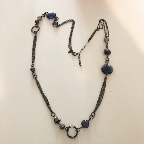 LIA SOPHIA Gun Metal Tone Chain Purple Jeweled Long Necklace - Picture 2 of 16